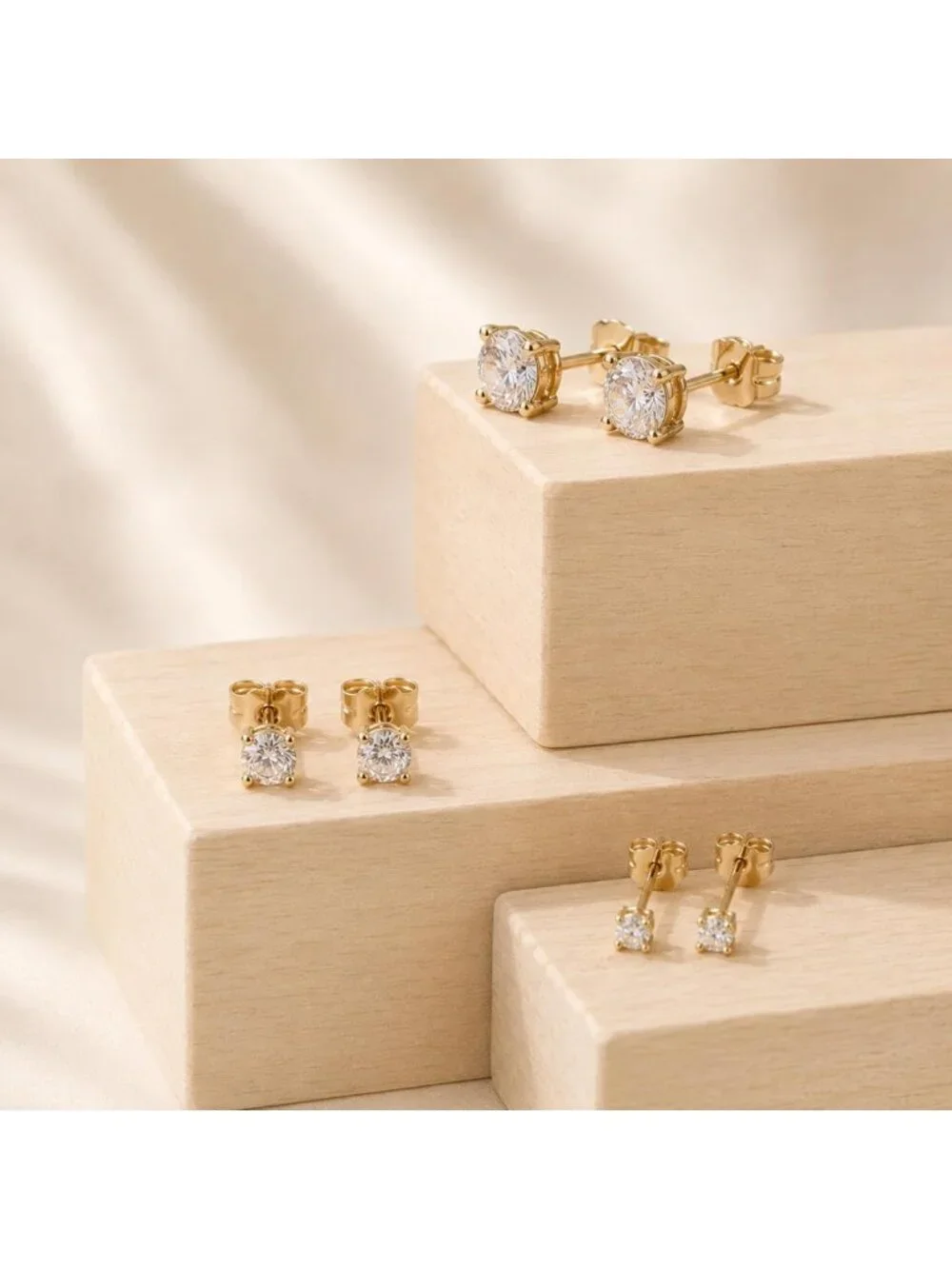3 Pairs 14K Gold Stud Earrings for Women - Elegant, Versatile Jewelry Set